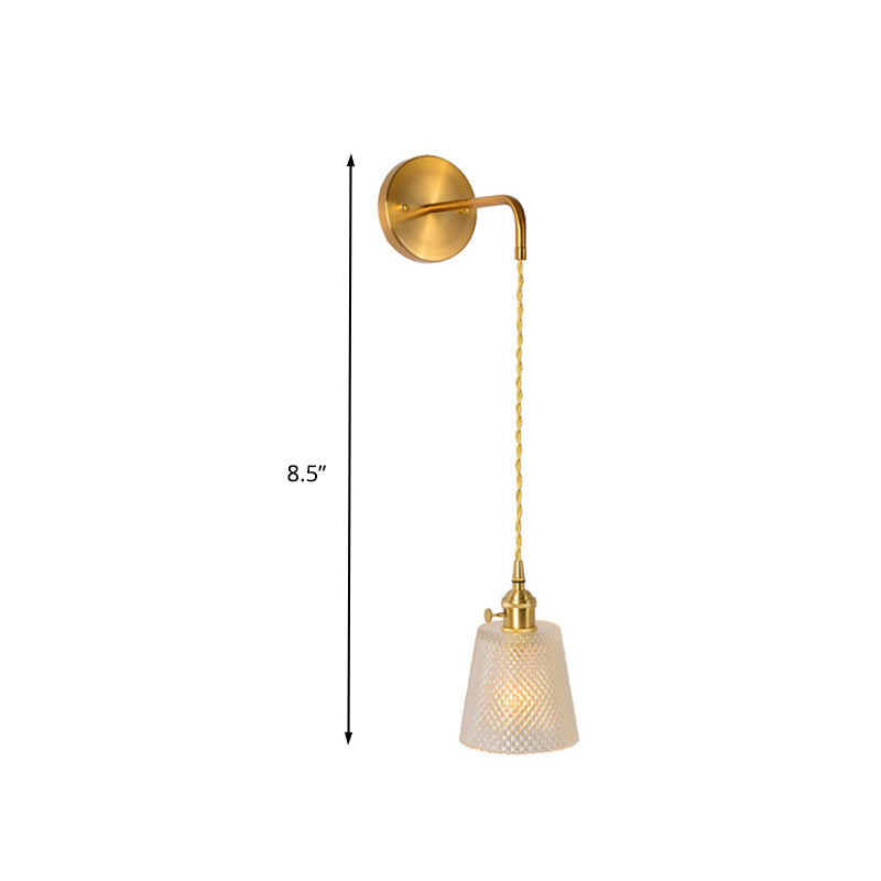 Gold 1 Head Wall Mounted Light Minimalism Clear Ribbed Glass Barrel/Bell/Drum Wall Lighting Fixture Clearhalo 'Wall Lamps & Sconces' 'Wall Lights' Lighting' 331871