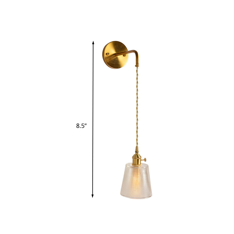 Prismatic Glass Gold Wall Sconce Cylinder/Barrel/Flower Single Bulb Traditionalism LED Wall Mount Light Fixture Clearhalo 'Wall Lamps & Sconces' 'Wall Lights' Lighting' 331890