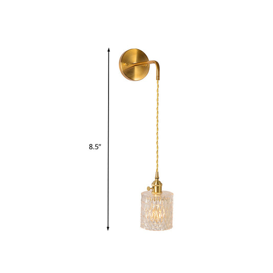 Prismatic Glass Gold Wall Sconce Cylinder/Barrel/Flower Single Bulb Traditionalism LED Wall Mount Light Fixture Clearhalo 'Wall Lamps & Sconces' 'Wall Lights' Lighting' 331894