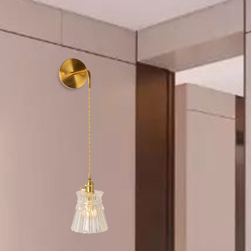 Prismatic Glass Gold Wall Sconce Cylinder/Barrel/Flower Single Bulb Traditionalism LED Wall Mount Light Fixture Gold Flower Shape Clearhalo 'Wall Lamps & Sconces' 'Wall Lights' Lighting' 331895