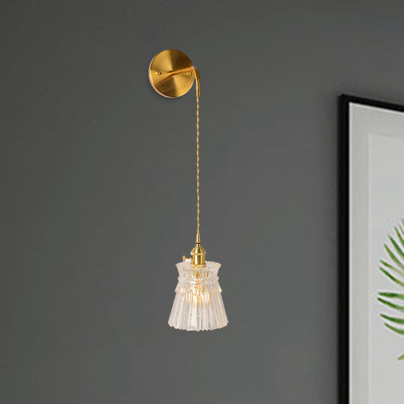 Prismatic Glass Gold Wall Sconce Cylinder/Barrel/Flower Single Bulb Traditionalism LED Wall Mount Light Fixture Clearhalo 'Wall Lamps & Sconces' 'Wall Lights' Lighting' 331897