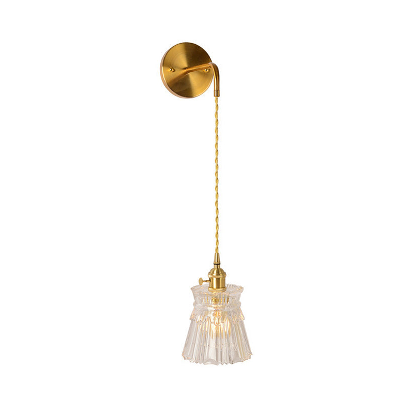 Prismatic Glass Gold Wall Sconce Cylinder/Barrel/Flower Single Bulb Traditionalism LED Wall Mount Light Fixture Clearhalo 'Wall Lamps & Sconces' 'Wall Lights' Lighting' 331898