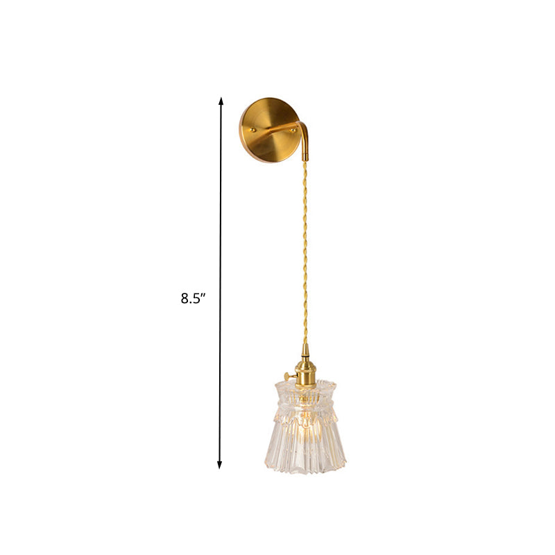 Prismatic Glass Gold Wall Sconce Cylinder/Barrel/Flower Single Bulb Traditionalism LED Wall Mount Light Fixture Clearhalo 'Wall Lamps & Sconces' 'Wall Lights' Lighting' 331899