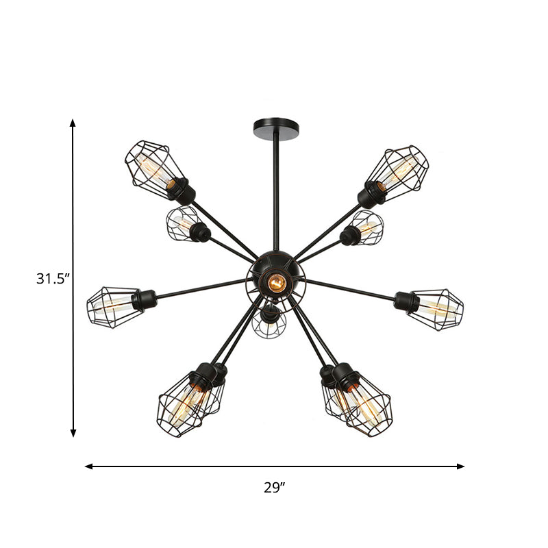 9/12/15 Lights Restaurant Chandelier Pendant Light Farmhouse Style Black Ceiling Lamp with Cage Metal Shade Clearhalo 'Cast Iron' 'Ceiling Lights' 'Chandeliers' 'Industrial Chandeliers' 'Industrial' 'Metal' 'Middle Century Chandeliers' 'Rustic Chandeliers' 'Tiffany' Lighting' 331908