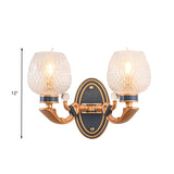 Traditionalist Bowl Wall Sconce Light 1/2 Bulbs Lattice Glass LED Wall Mounted Lamp in Brass for Bedroom Clearhalo 'Wall Lamps & Sconces' 'Wall Lights' Lighting' 331929