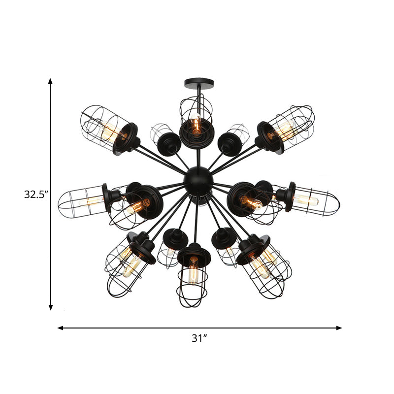 Caged Chandelier Lamp Farmhouse Style Iron 9/12/15 Lights Black Finish Hanging Ceiling Fixture with Sputnik Design Clearhalo 'Cast Iron' 'Ceiling Lights' 'Chandeliers' 'Industrial Chandeliers' 'Industrial' 'Metal' 'Middle Century Chandeliers' 'Rustic Chandeliers' 'Tiffany' Lighting' 331950