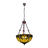 Petal Stained Art Glass Chandelier Light 2 Lights Red/Orange/Green Pendant Lighting Fixture for Bedroom Clearhalo 'Ceiling Lights' 'Chandeliers' 'Industrial' 'Middle Century Chandeliers' 'Tiffany Chandeliers' 'Tiffany close to ceiling' 'Tiffany' Lighting' 331960