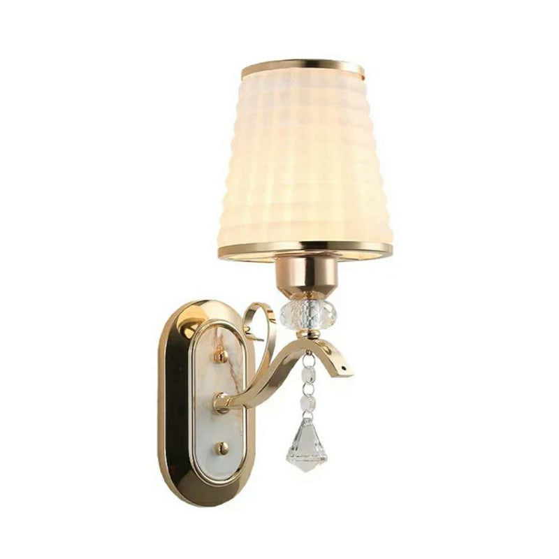 Lattice Glass Gold Wall Lighting Cone Single Light Vintage LED Wall Mounted Light with Crystal Accent Clearhalo 'Wall Lamps & Sconces' 'Wall Lights' Lighting' 332119