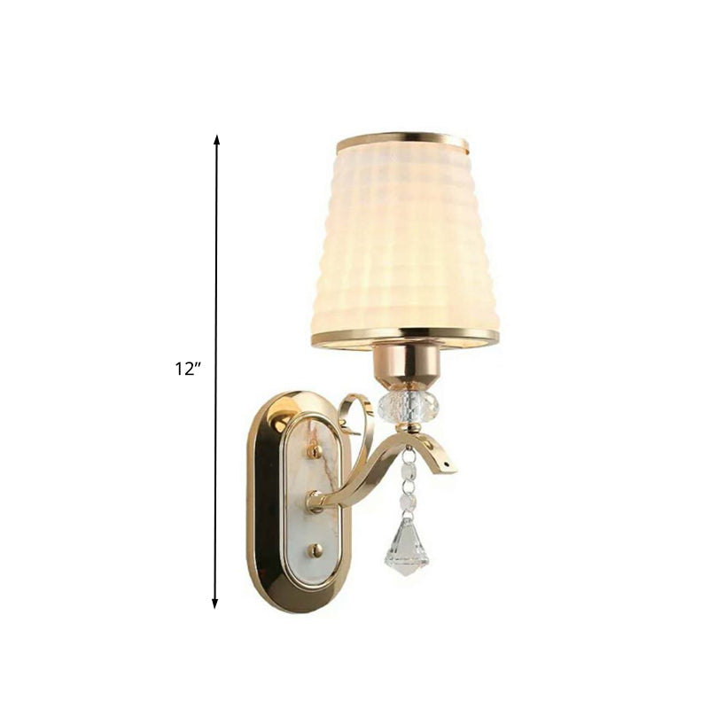 Lattice Glass Gold Wall Lighting Cone Single Light Vintage LED Wall Mounted Light with Crystal Accent Clearhalo 'Wall Lamps & Sconces' 'Wall Lights' Lighting' 332120