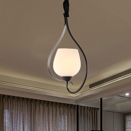 Bowl Frosted Glass Pendant Lighting Contemporary Style 1 Bulb Black Finish Hanging Ceiling Light Black Clearhalo 'Ceiling Lights' 'Chandeliers' 'Glass shade' 'Glass' 'Pendant Lights' 'Pendants' Lighting' 332121