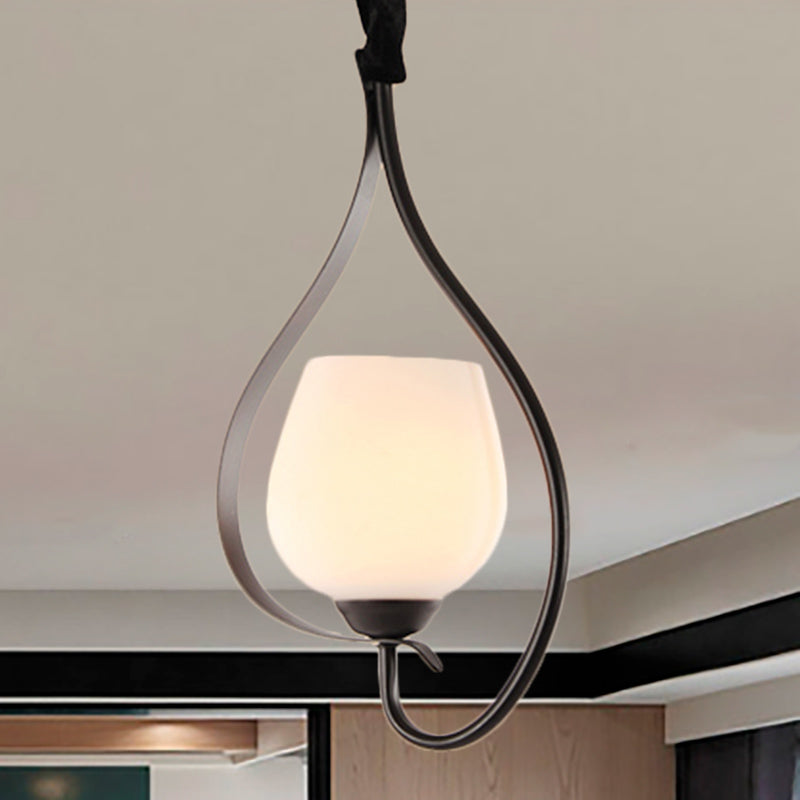 Bowl Frosted Glass Pendant Lighting Contemporary Style 1 Bulb Black Finish Hanging Ceiling Light Clearhalo 'Ceiling Lights' 'Chandeliers' 'Glass shade' 'Glass' 'Pendant Lights' 'Pendants' Lighting' 332122