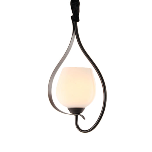 Bowl Frosted Glass Pendant Lighting Contemporary Style 1 Bulb Black Finish Hanging Ceiling Light Clearhalo 'Ceiling Lights' 'Chandeliers' 'Glass shade' 'Glass' 'Pendant Lights' 'Pendants' Lighting' 332124