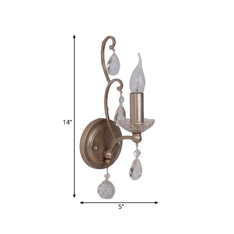 Rust/Aged Silver 1/2 Lights Sconce Light Fixture Traditional Crystal Candlestick Wall Lamp for Living Room Clearhalo 'Wall Lamps & Sconces' 'Wall Lights' Lighting' 332130