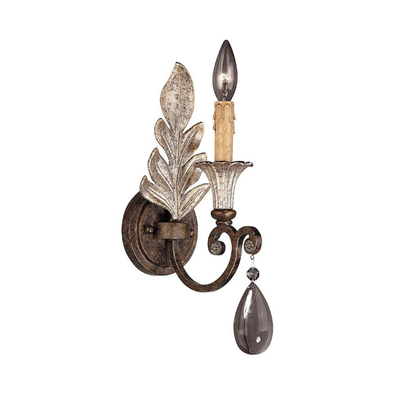 Rust/Aged Silver 1/2 Lights Sconce Light Fixture Traditional Crystal Candlestick Wall Lamp for Living Room 1.0 Rust Clearhalo 'Wall Lamps & Sconces' 'Wall Lights' Lighting' 332131