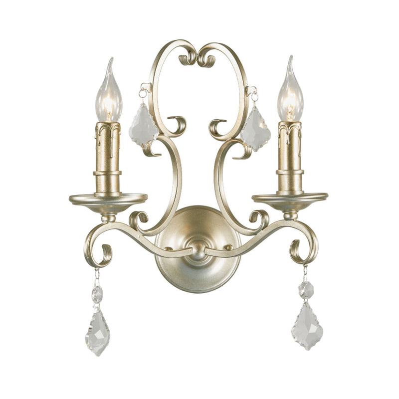 Rust/Aged Silver 1/2 Lights Sconce Light Fixture Traditional Crystal Candlestick Wall Lamp for Living Room 2.0 Aged Silver Clearhalo 'Wall Lamps & Sconces' 'Wall Lights' Lighting' 332133