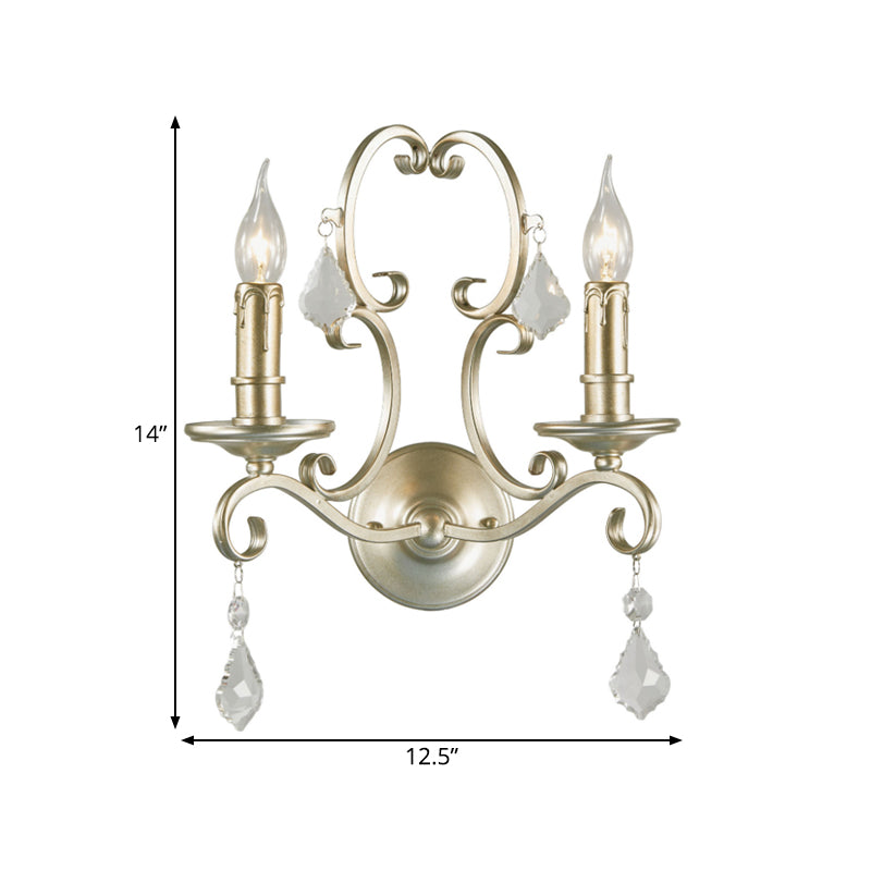 Rust/Aged Silver 1/2 Lights Sconce Light Fixture Traditional Crystal Candlestick Wall Lamp for Living Room Clearhalo 'Wall Lamps & Sconces' 'Wall Lights' Lighting' 332134