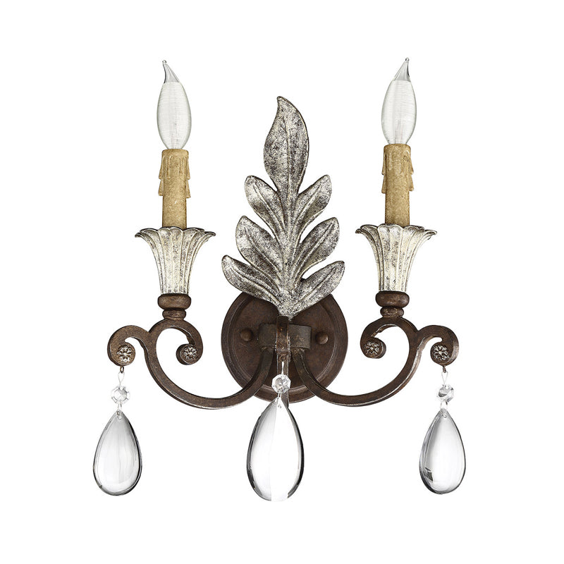 Rust/Aged Silver 1/2 Lights Sconce Light Fixture Traditional Crystal Candlestick Wall Lamp for Living Room 2.0 Rust Clearhalo 'Wall Lamps & Sconces' 'Wall Lights' Lighting' 332135