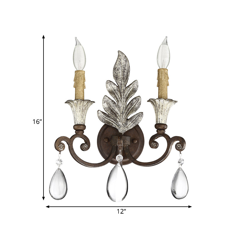 Rust/Aged Silver 1/2 Lights Sconce Light Fixture Traditional Crystal Candlestick Wall Lamp for Living Room Clearhalo 'Wall Lamps & Sconces' 'Wall Lights' Lighting' 332136