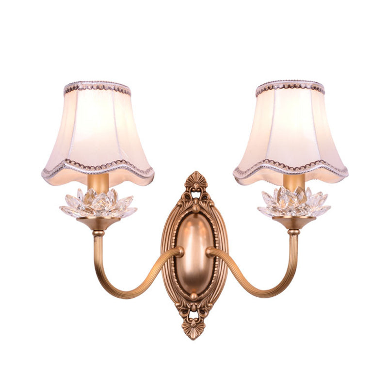 2 Heads Crystal Wall Lamp Traditional Brass Scalloped Living Room LED Wall Sconce Light Clearhalo 'Wall Lamps & Sconces' 'Wall Lights' Lighting' 332145