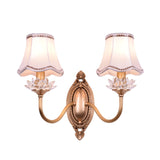 2 Heads Crystal Wall Lamp Traditional Brass Scalloped Living Room LED Wall Sconce Light Clearhalo 'Wall Lamps & Sconces' 'Wall Lights' Lighting' 332145