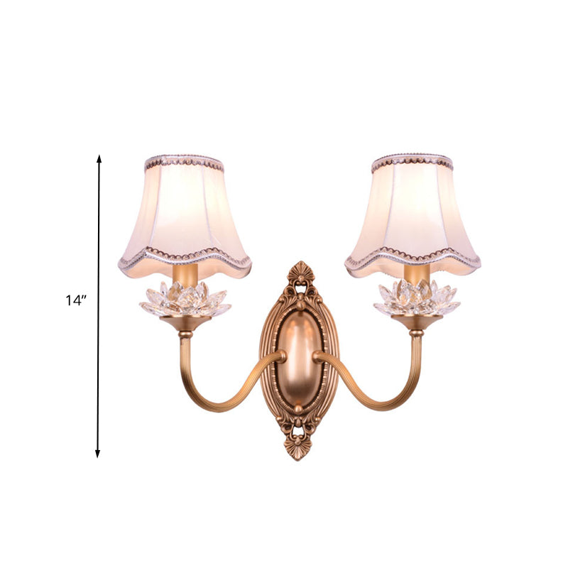 2 Heads Crystal Wall Lamp Traditional Brass Scalloped Living Room LED Wall Sconce Light Clearhalo 'Wall Lamps & Sconces' 'Wall Lights' Lighting' 332146