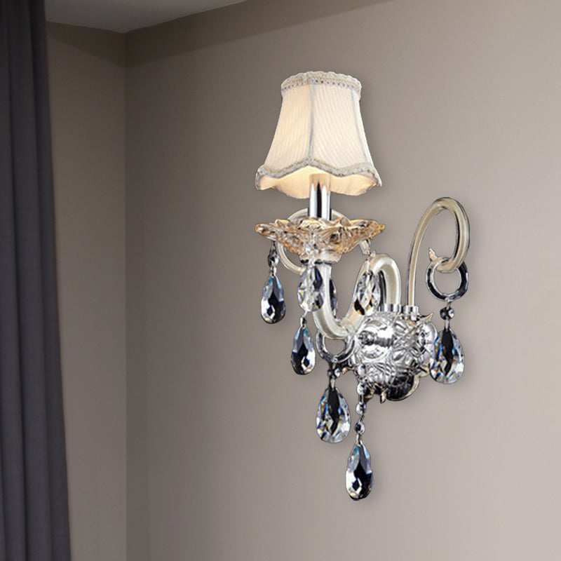 Bell Crystal Wall Lighting Fixture Retro 1/2 Lights Living Room LED Wall Sconce Light in Chrome 1.0 Chrome Clearhalo 'Wall Lamps & Sconces' 'Wall Lights' Lighting' 332176