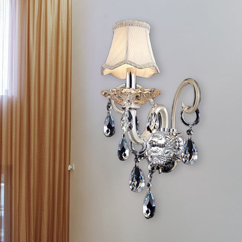 Bell Crystal Wall Lighting Fixture Retro 1/2 Lights Living Room LED Wall Sconce Light in Chrome Clearhalo 'Wall Lamps & Sconces' 'Wall Lights' Lighting' 332178