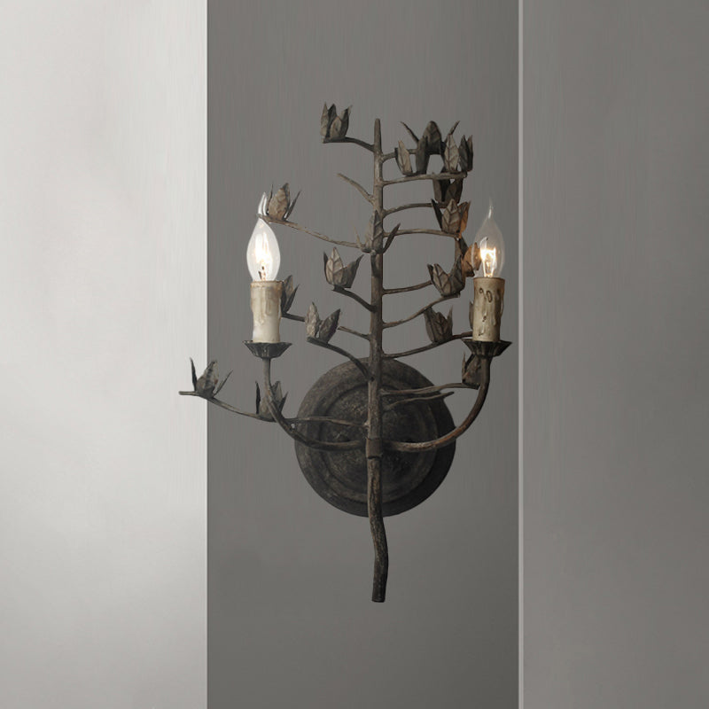 Branch Metallic Wall Mount Lamp Rustic 2 Lights Bedroom Sconce Light Fixture in Dark Gray Clearhalo 'Wall Lamps & Sconces' 'Wall Lights' Lighting' 332202