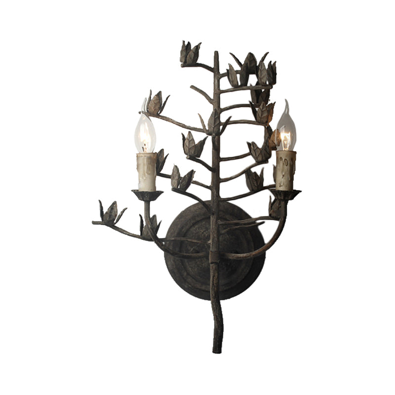 Branch Metallic Wall Mount Lamp Rustic 2 Lights Bedroom Sconce Light Fixture in Dark Gray Clearhalo 'Wall Lamps & Sconces' 'Wall Lights' Lighting' 332204