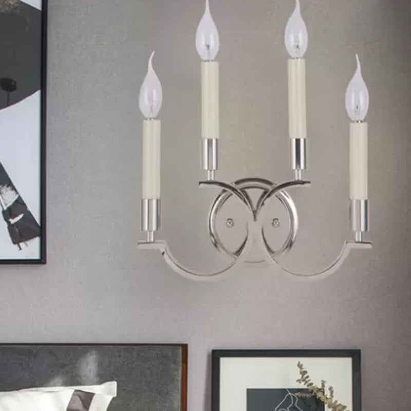 1/4 Lights Metallic Sconce Light Fixture Traditional Silver Candle-Style Bedroom Wall Lamp 4.0 Silver Clearhalo 'Wall Lamps & Sconces' 'Wall Lights' Lighting' 332217