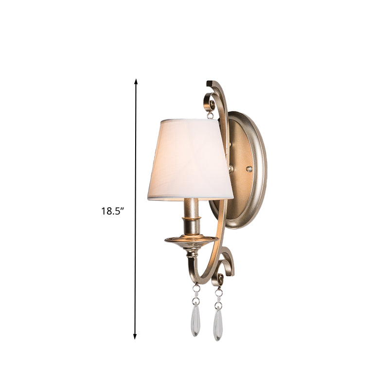 Brass Tapered/Candle Wall Lamp Rural Clear Crystal 1/2 Heads Bedroom Wall Mount Light with Shade/Shadeless Clearhalo 'Wall Lamps & Sconces' 'Wall Lights' Lighting' 332224