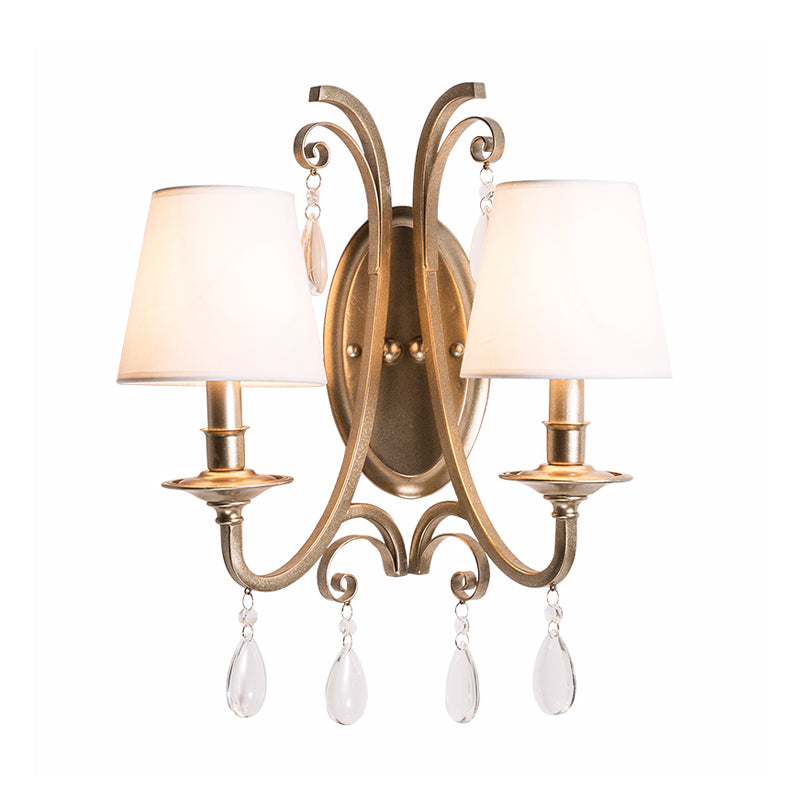 Brass Tapered/Candle Wall Lamp Rural Clear Crystal 1/2 Heads Bedroom Wall Mount Light with Shade/Shadeless Clearhalo 'Wall Lamps & Sconces' 'Wall Lights' Lighting' 332227