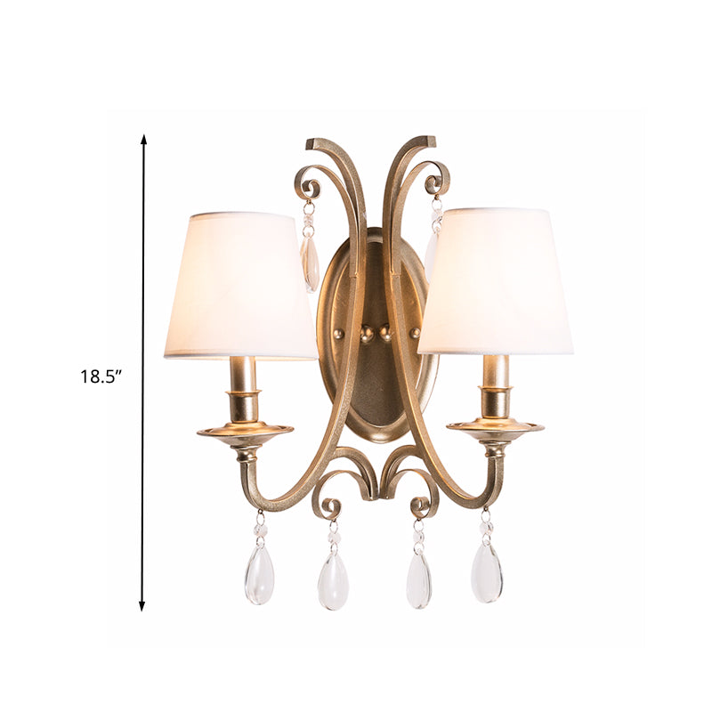 Brass Tapered/Candle Wall Lamp Rural Clear Crystal 1/2 Heads Bedroom Wall Mount Light with Shade/Shadeless Clearhalo 'Wall Lamps & Sconces' 'Wall Lights' Lighting' 332228