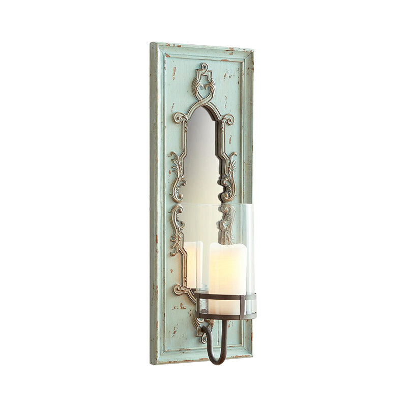 1 Light Vanity Sconce Light Rustic Cylinder Clear Glass Wall Lighting Fixture in Black/Blue for Bathroom Blue Clearhalo 'Wall Lamps & Sconces' 'Wall Lights' Lighting' 332238