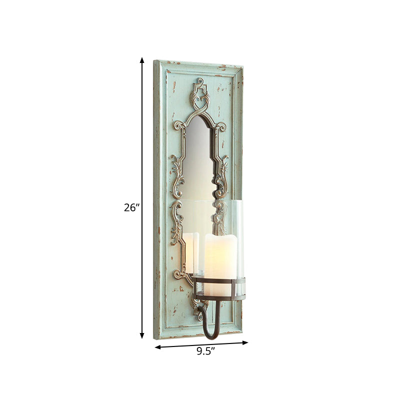 1 Light Vanity Sconce Light Rustic Cylinder Clear Glass Wall Lighting Fixture in Black/Blue for Bathroom Clearhalo 'Wall Lamps & Sconces' 'Wall Lights' Lighting' 332239