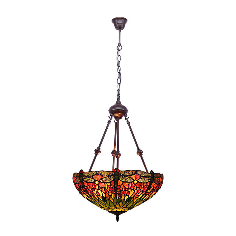 Stained Glass Red/Green/Purple Pendant Chandelier Dragonfly 2 Lights Mediterranean Suspension Lamp Clearhalo 'Ceiling Lights' 'Chandeliers' Lighting' options 332262