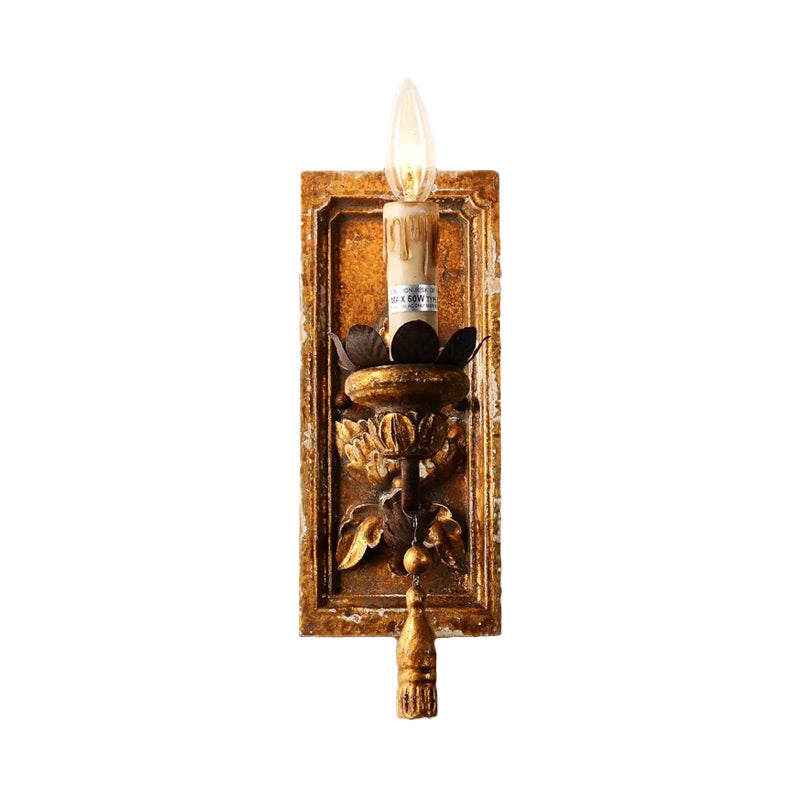 1/2 Lights Candelabra Sconce Light Classic Style White/Bronze/Distressed White Wood Wall Lamp for Living Room Brown Clearhalo 'Wall Lamps & Sconces' 'Wall Lights' Lighting' 332283