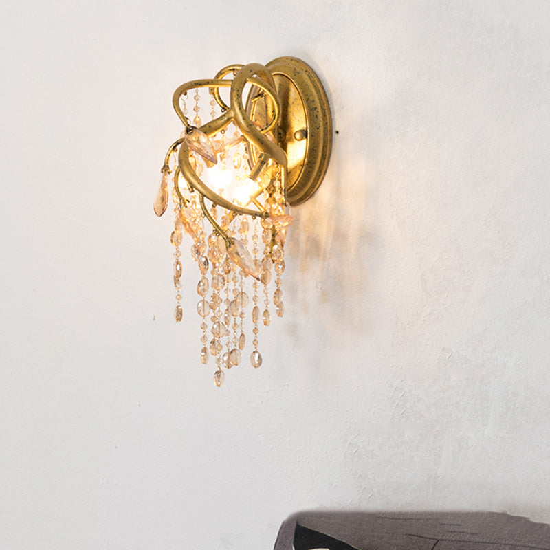 Decorative Branch Wall Mount Lighting 2 Lights Translucent Crystal LED Wall Lamp in Brass Brass Clearhalo 'Wall Lamps & Sconces' 'Wall Lights' Lighting' 332285