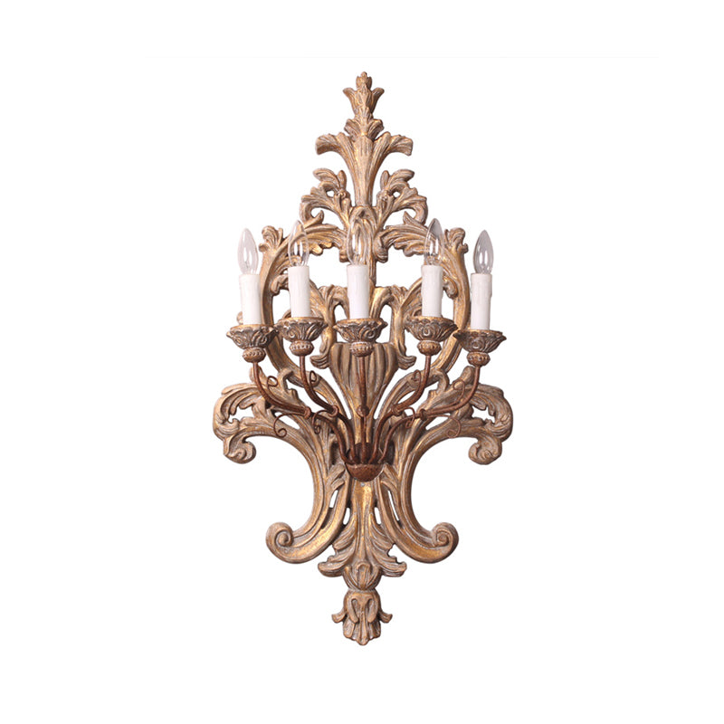 Wood Candelabra Wall Mounted Lamp Rustic Style 5 Lights Bedroom Sconce Light Fixture Clearhalo 'Wall Lamps & Sconces' 'Wall Lights' Lighting' 332302