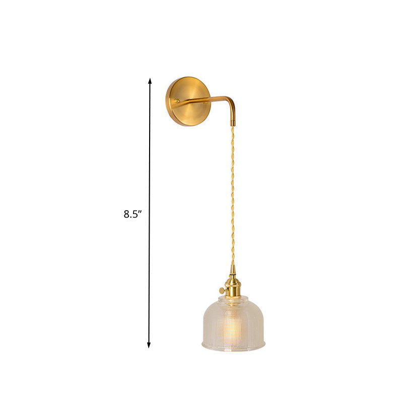 1 Light Wall Mount Lighting Traditional Dome/Cone Clear Prismatic Glass LED Sconce Light Fixture in Gold Clearhalo 'Wall Lamps & Sconces' 'Wall Lights' Lighting' 332308