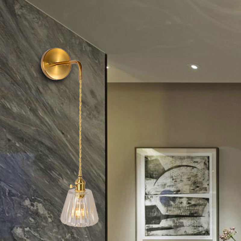 1 Light Wall Mount Lighting Traditional Dome/Cone Clear Prismatic Glass LED Sconce Light Fixture in Gold Gold B Clearhalo 'Wall Lamps & Sconces' 'Wall Lights' Lighting' 332309