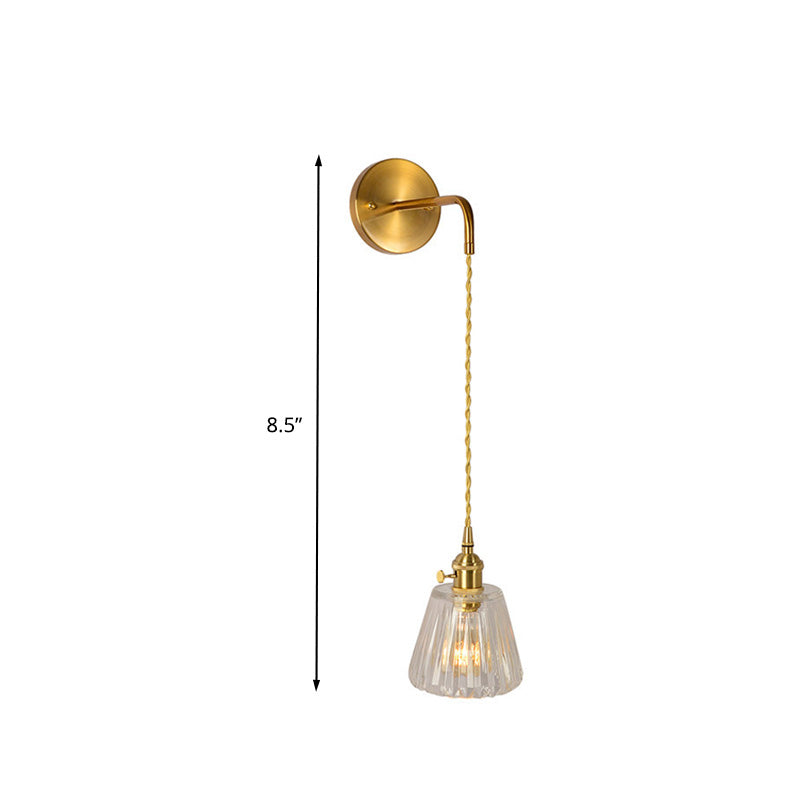 1 Light Wall Mount Lighting Traditional Dome/Cone Clear Prismatic Glass LED Sconce Light Fixture in Gold Clearhalo 'Wall Lamps & Sconces' 'Wall Lights' Lighting' 332312