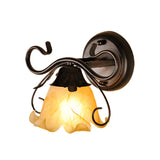 Floral Yellow Glass Vanity Wall Sconce Modern Stylish 1/2/3-Light Black Finish Wall Mount Lighting Clearhalo 'Vanity Lights' 'Wall Lights' Lighting' 332322