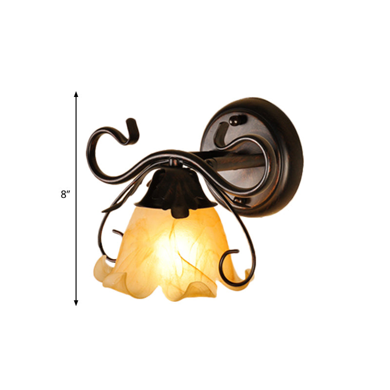 Floral Yellow Glass Vanity Wall Sconce Modern Stylish 1/2/3-Light Black Finish Wall Mount Lighting Clearhalo 'Vanity Lights' 'Wall Lights' Lighting' 332323