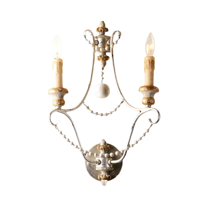 White 2 Lights Sconce Traditional-Style Wood Candelabra Wall Lighting Idea, 7"/13"/14" Wide Clearhalo 'Wall Lamps & Sconces' 'Wall Lights' Lighting' 332337