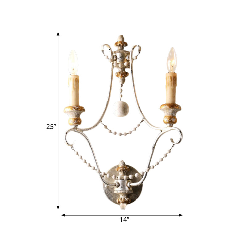 White 2 Lights Sconce Traditional-Style Wood Candelabra Wall Lighting Idea, 7"/13"/14" Wide Clearhalo 'Wall Lamps & Sconces' 'Wall Lights' Lighting' 332338