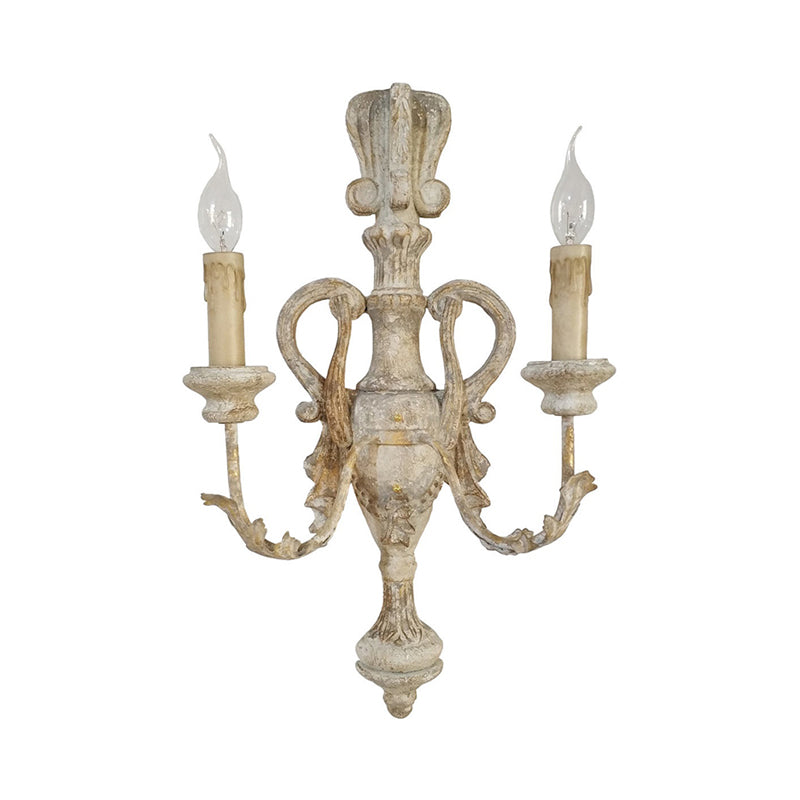 White 2 Lights Sconce Traditional-Style Wood Candelabra Wall Lighting Idea, 7"/13"/14" Wide White 13" Clearhalo 'Wall Lamps & Sconces' 'Wall Lights' Lighting' 332339