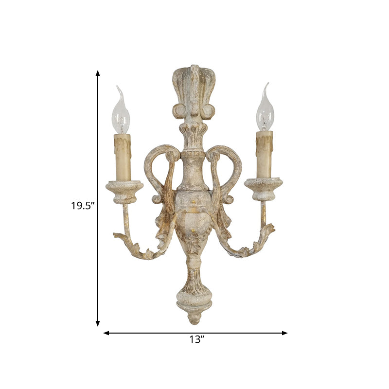 White 2 Lights Sconce Traditional-Style Wood Candelabra Wall Lighting Idea, 7"/13"/14" Wide Clearhalo 'Wall Lamps & Sconces' 'Wall Lights' Lighting' 332340