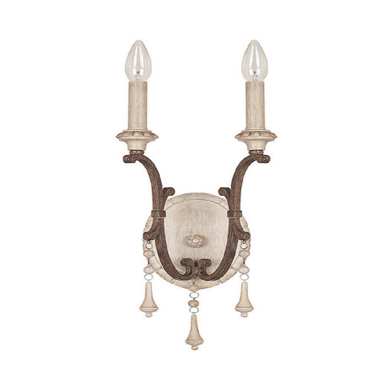 White 2 Lights Sconce Traditional-Style Wood Candelabra Wall Lighting Idea, 7"/13"/14" Wide White 7" Clearhalo 'Wall Lamps & Sconces' 'Wall Lights' Lighting' 332341