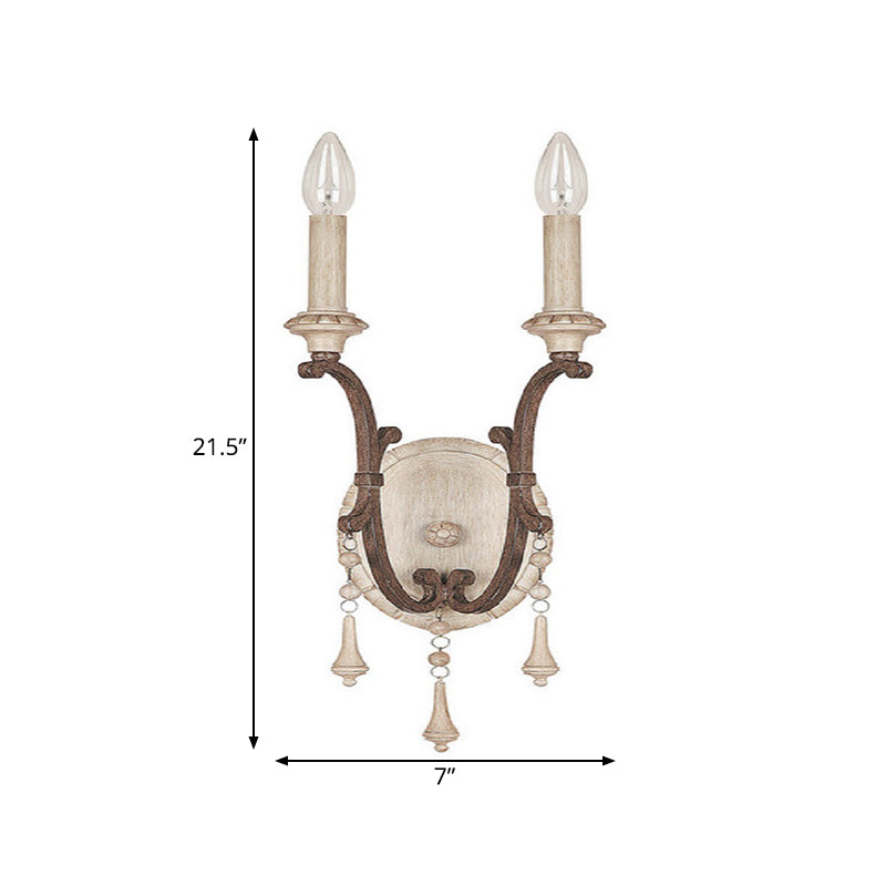 White 2 Lights Sconce Traditional-Style Wood Candelabra Wall Lighting Idea, 7"/13"/14" Wide Clearhalo 'Wall Lamps & Sconces' 'Wall Lights' Lighting' 332342